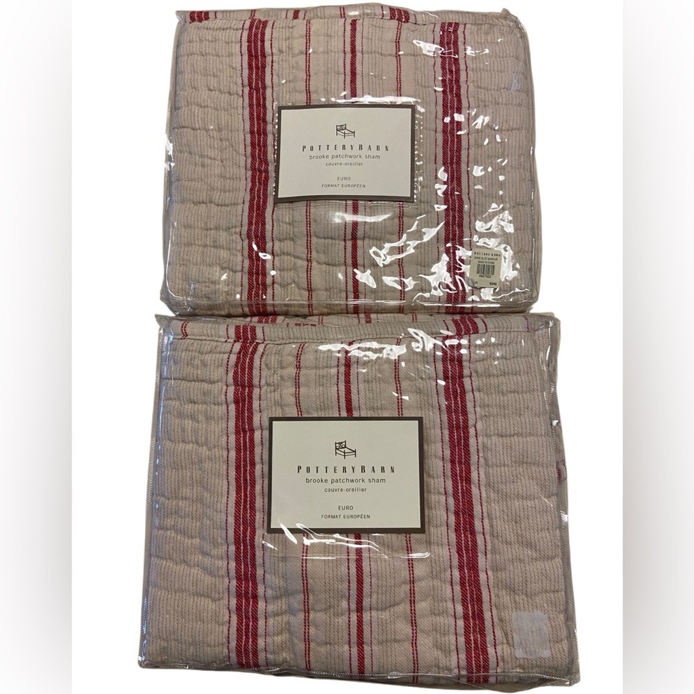 Pottery Barn Pillow Shams Brooke Patchwork Set Of 2 Linen Blend European New